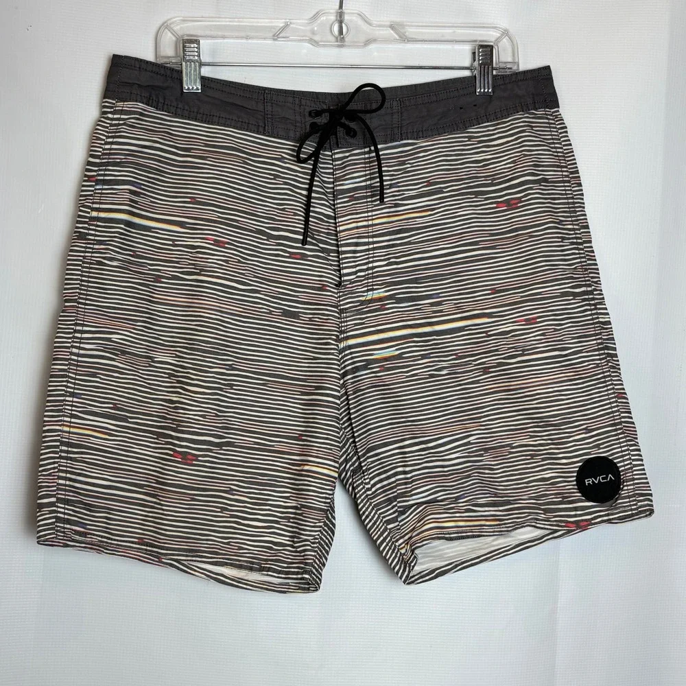 RVCA Nature Mens Size 36 Board Shorts Multi Glitch Stripe Swim Trunks‎ Beach
